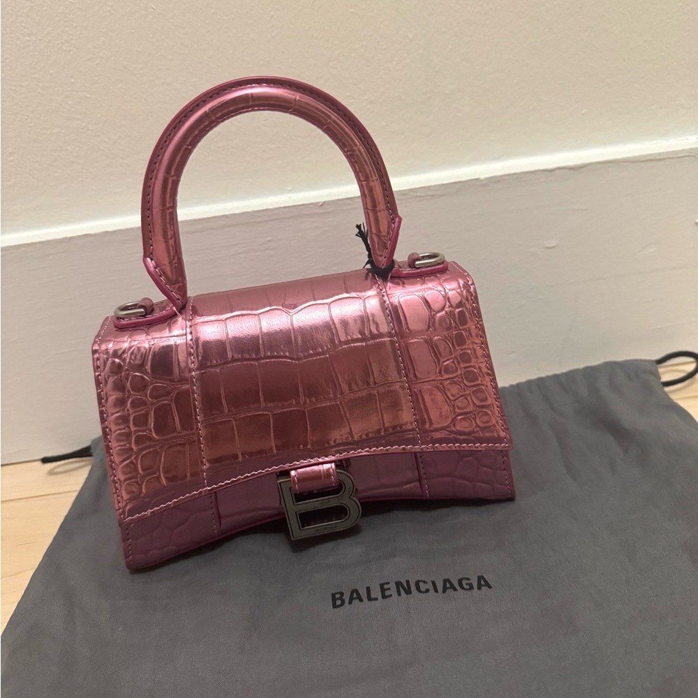 Brand New Balenciaga Metallic Pink Embossed Croc Hourglass XS - Retail $2800